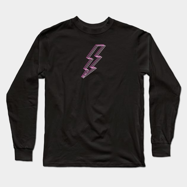 Hot Pink Lightning Bolt Sticker Long Sleeve T-Shirt by Lauren Cude